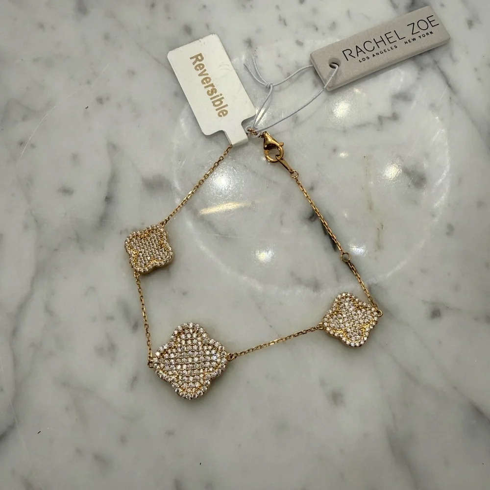 NWT Rachel Zoe 18K Gold Plated Rhinestone and Sterling Silver 925 Bracelet - Picture 7 of 7